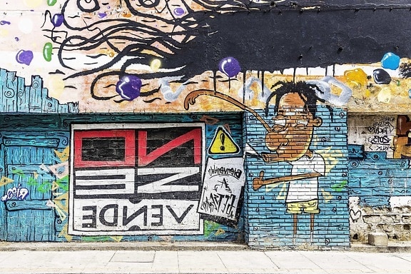grafiti, vandalizam, zid, stari, ulica, urbane, murala, grad