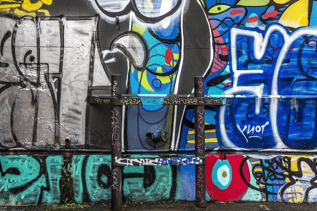 Graffiti, urbana, vandalismo, aerógrafo, pared, mural, firma