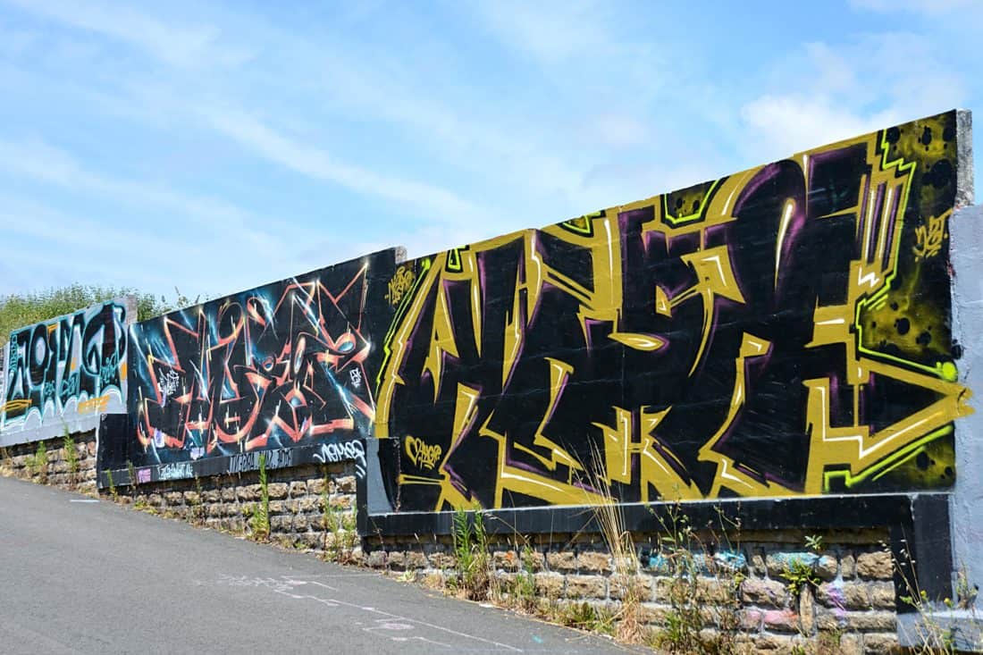graffiti, street, sky, text, street, urban, outdoor
