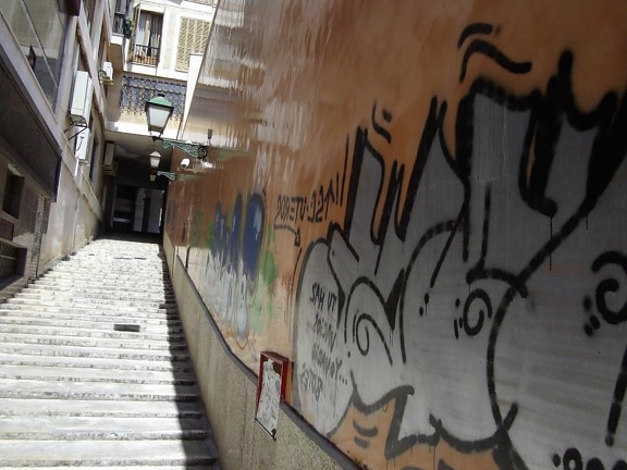 графити, градски, улица, стена, илюстрация, вандализъм, изкуство