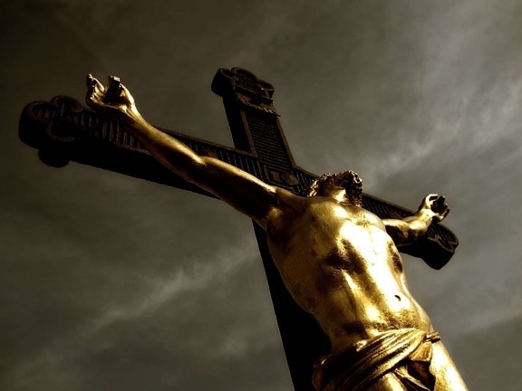 art, bronze, sculpture, statue, religion, people, Christ, cross