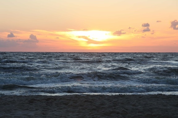 slnko, mrak, Tichomorie, sunrise, voda, more, oceán, dawn, beach, súmraku, seascape