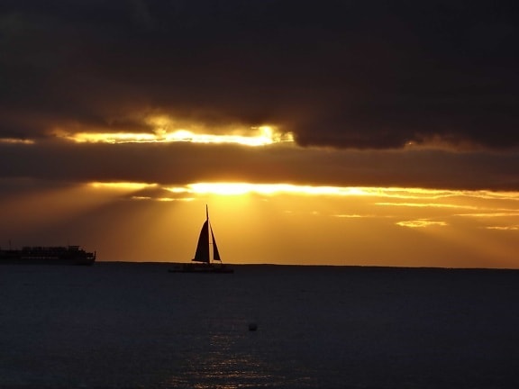 Sunrise, barco, silueta, agua, océano, mar, amanecer, velero, motos de agua