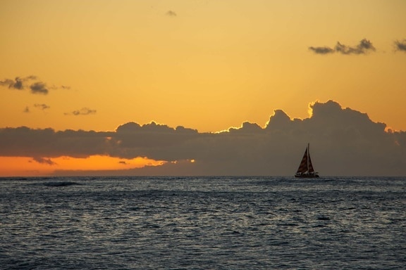 sunrise, sailboat, pacific, water, dawn, sea, dusk, ocean, beach, sun, sky