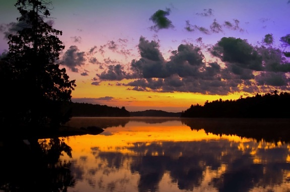 เมฆ เงา ซันไรส์ ภูมิทัศน์ ต้นไม้ รุ่งอรุณ ฟ้า ดวงอาทิตย์ น้ำ ทะเลสาบ