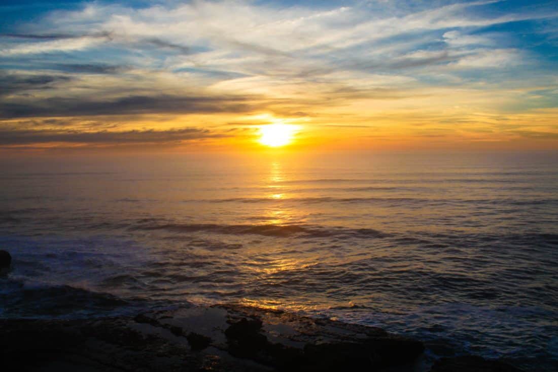 フリー写真画像 日光 日の出 パシフィック 太陽 夜明け 水 ビーチ 海 海 風景