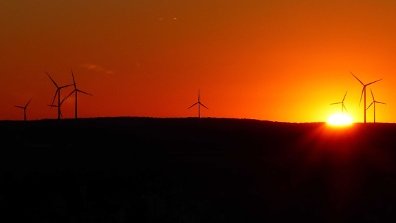 windmill, electricity, energy, wind, sunrise, shadow, night, silhouette, alternative