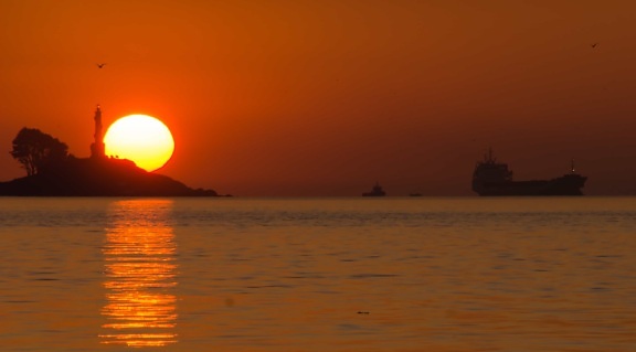 sunrise, silhouette, dusk, dawn, water, dusk, sun, backlit, sea, ocean