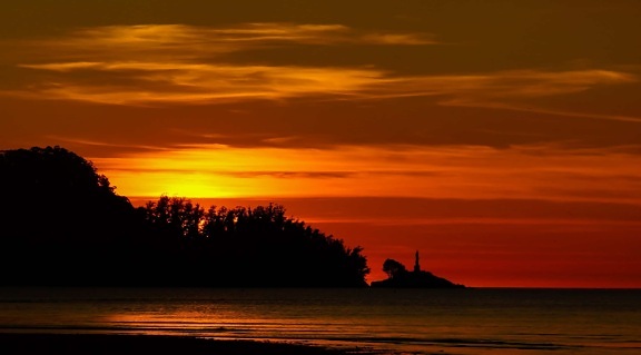 matahari terbit, siluet, dawn, senja, air, matahari, backlit, langit, Pantai