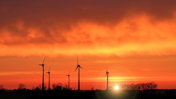 sunrise, sky, nature, electricity, energy, windmill, wind, silhouette