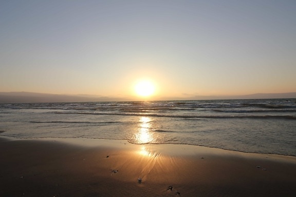 sunrise, sky, wave, beach, water, sun, dawn, sea, ocean, shoreline
