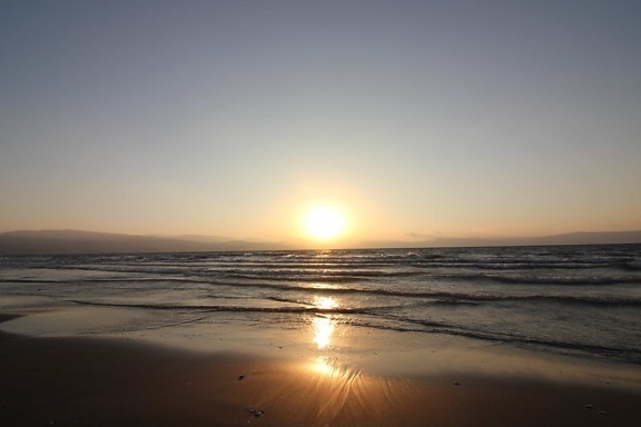 sunrise, sky, backlit, beach, water, sun, dawn, sea, ocean, seascape