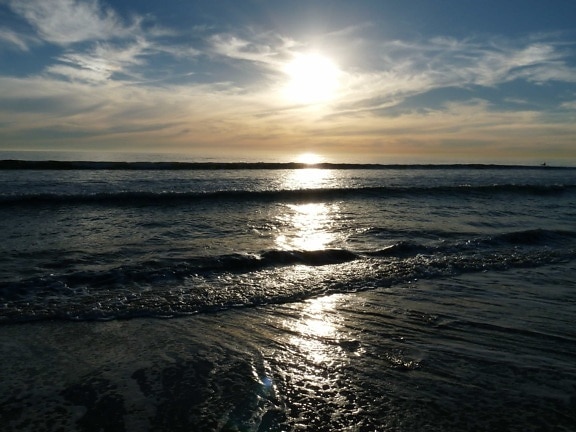 Pacífico, onda, amanecer, luz del sol, agua, sol, amanecer, atardecer, mar, playa, mar, marino