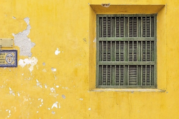 jaune, maison, fenêtre, architecture, ancien, mur, texture, plein air