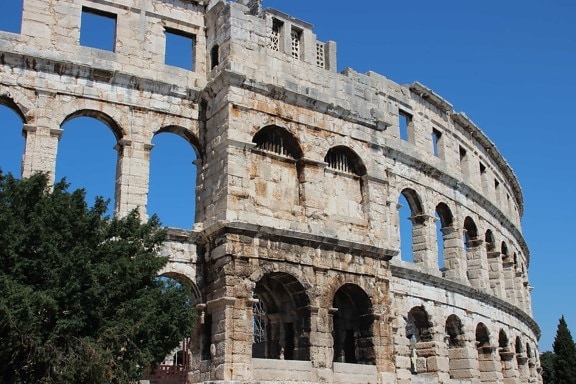 Amphitheater, Kolosseum, Architektur, antike, Rom, Italien, mittelalterliche, blauer Himmel
