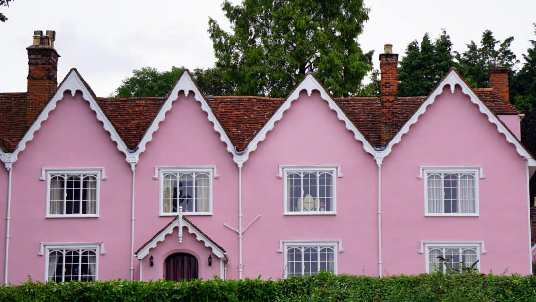 casa, rosa, fachada, tejado, raíces, arquitectura, casa, residencia