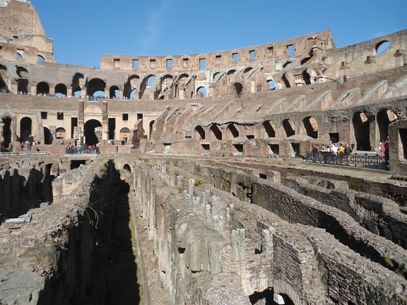architecture, ancient, amphitheater, Rome, Italy, medieval, blue sky