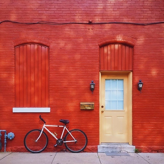 porte, urbain, vélo, façade, maison, architecture, bois, entrée, mur, porte