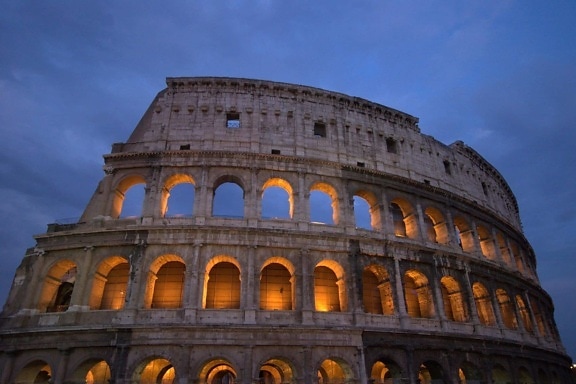 Architektura, starożytne, Colosseum, Rzym, Włochy, średniowieczny, amfiteatr, niebo