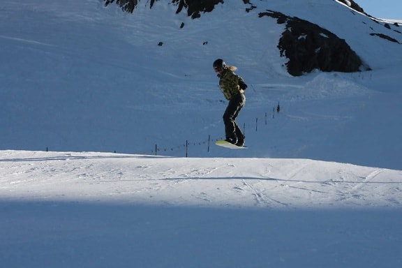 snø, vinter, kalde, skiløper, hoppe, sport, fjell, is, snowboard