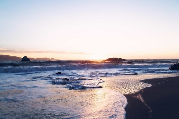 tramonto, acqua, tramonto, spiaggia, mare, tramonto, oceano, Costa, sabbia