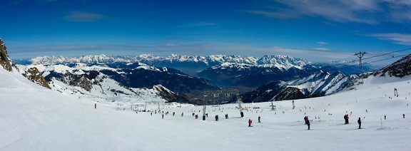 雪, 冬天, 山, 蓝天, 全景, 冷, 运动, 滑雪者, 冰, 风景