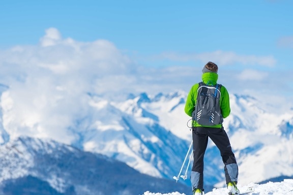 Kayak, spor, kar, kış, Macera, kayakçı, dağ, soğuk, buzul, mavi gökyüzü