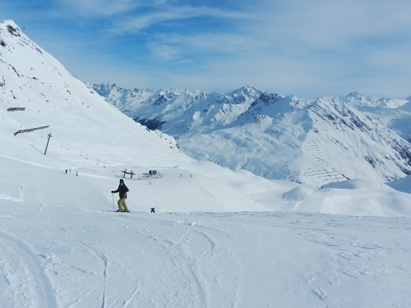 neve, inverno, montanha, desporto, aventura, frio, esquiador, gelo, paisagem