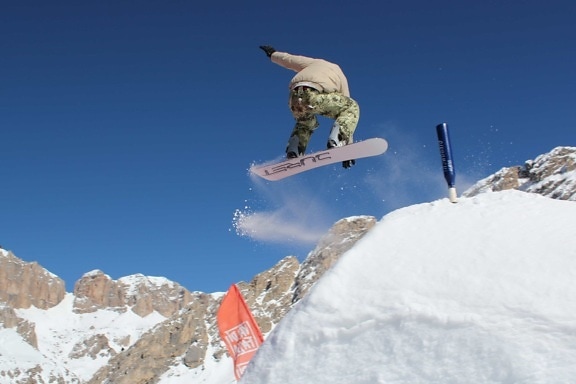 hó, adrenalin, ugrás, extrém sport, téli, hegyi, snowboard, hideg, síelő, jég
