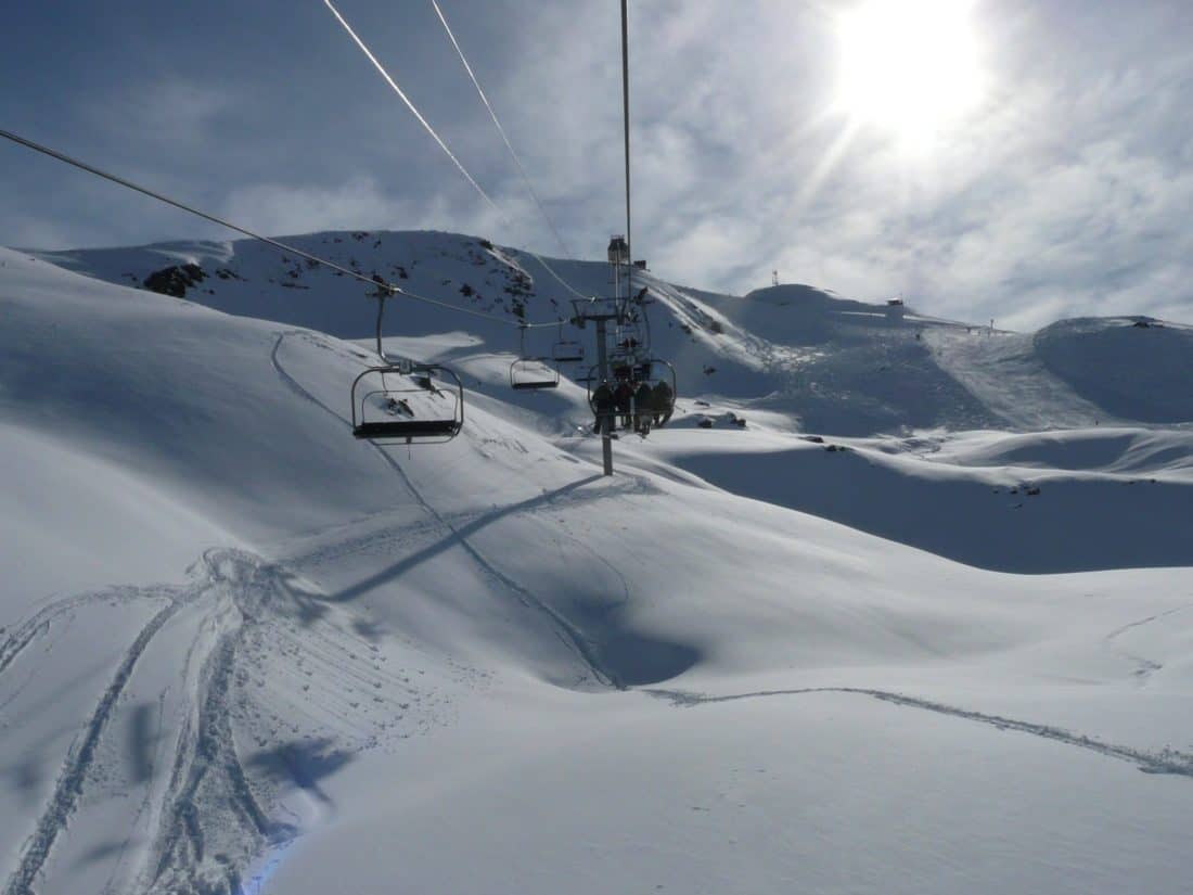 雪, 阳光, 冬天, 寒冷, 高山, 冰, 滑雪者, chairlift