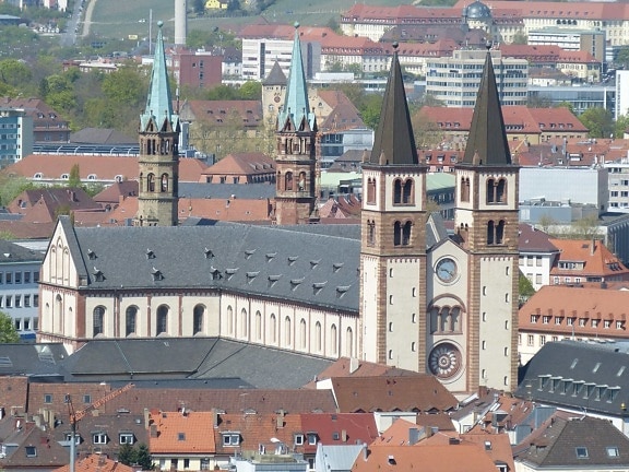 architecture, town, city, urban, downtown, outdoor, church, roof, tower, house