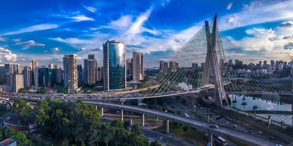 City, bridge, blå himmel, bylandskab, arkitektur, downtown, urban, moderne