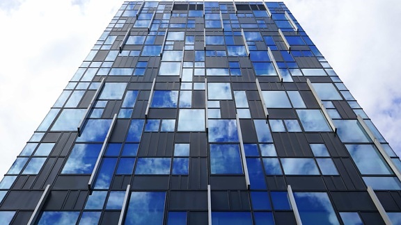 construcción, arquitectura, fachada, cielo azul, acero moderno, contemporáneo, futurista