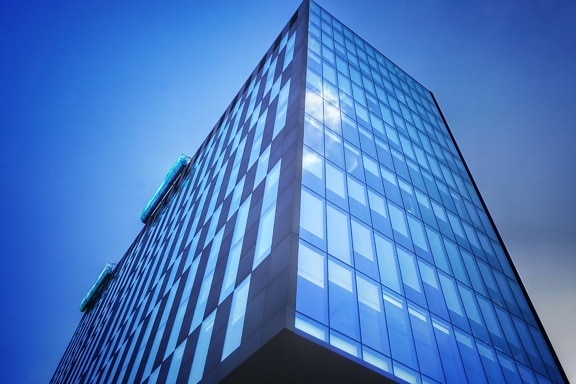 construção, arquitetura, céu azul, fachada, no centro da cidade, futurista, moderna, contemporânea