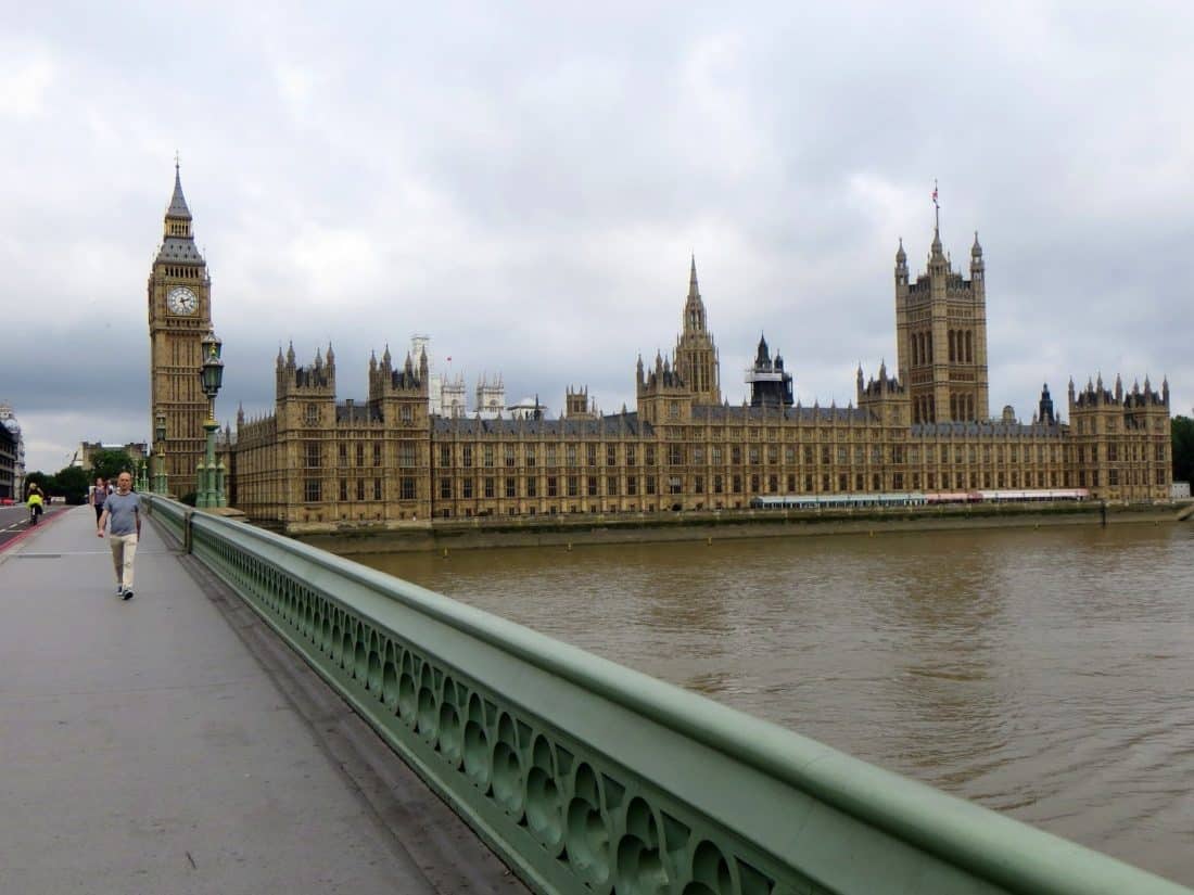 architecture, England, London, blue sky, city, parliament, river, tower, bridge