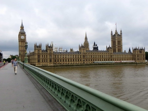 architecture, England, London, blue sky, city, parliament, river, tower, bridge