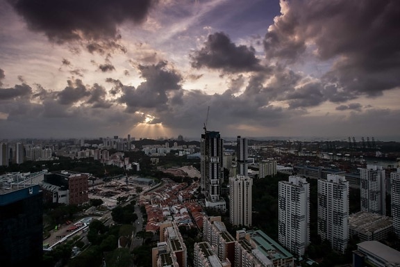 stad, stadsbild, moln, mörk, urban, downtown, solnedgång, arkitektur, sky