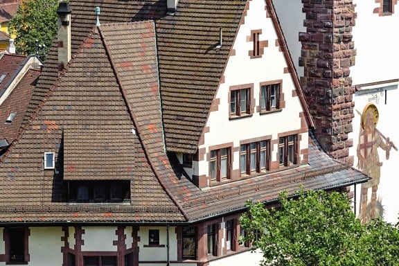 будинок архітектури даху, старі, відкритий, вікно, стіни, екстер'єру, село, фасад