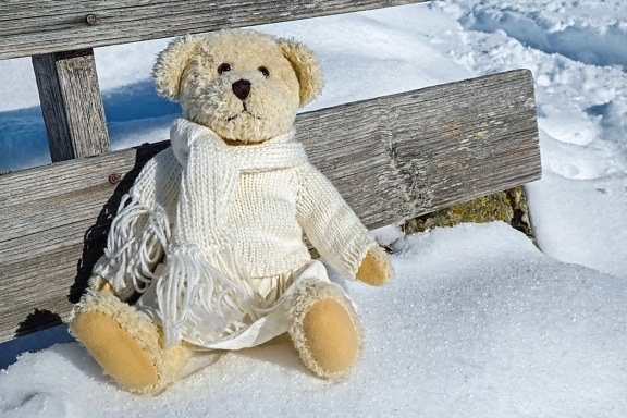nieve, invierno, oso de peluche, juguete, lindo, blanco