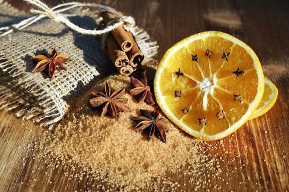 winter, lemon, cinnamon, still life, vitamin, fruit, fabric, wood, table, decoration