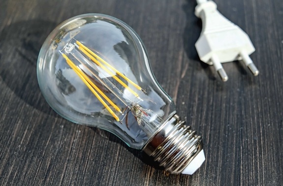 electricity, light bulb, table, wood, energy, technology