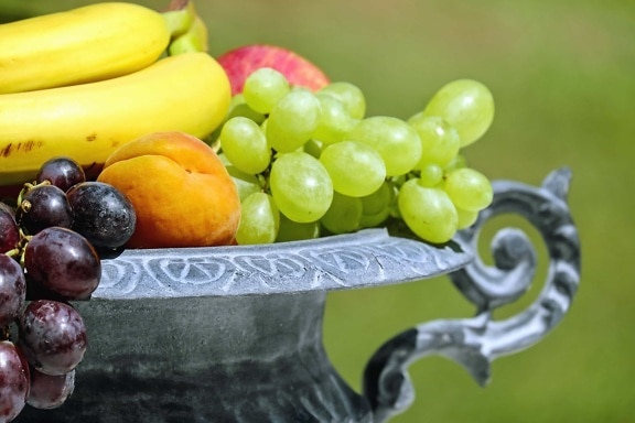 owoce, żywności, winogron, cytryny, witaminy, bananów, moreli, metalowe