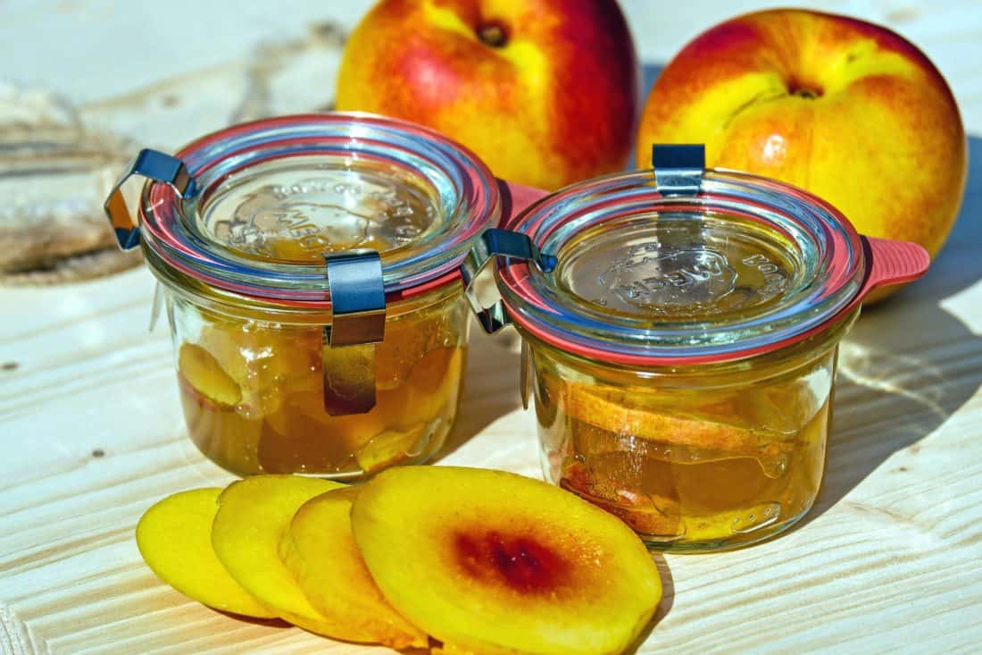 瓶、蜂蜜、甘い、桃、ガラス、自家製