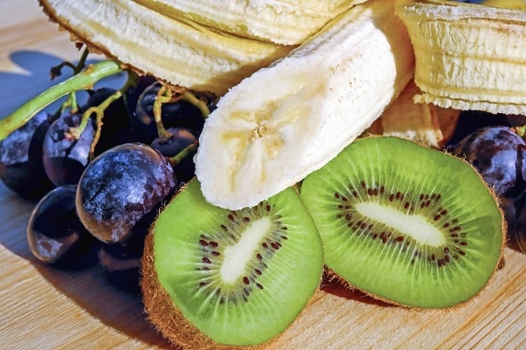 mad, frugt, kiwi, kost, sød, Skive, vitamin, dessert, druer, banan