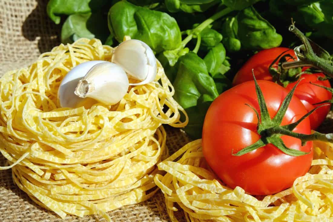 спагетти, ужин, еда, питание, обед, помидоры, растительное