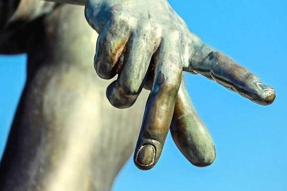 рука, макро, детализации, объект, бронза, скульптура, статуя, палец, небо