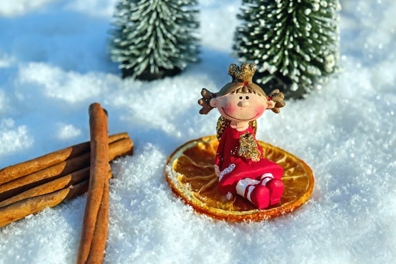 snow, winter, ice, tree, doll, figure, toyshop, fir tree, cold