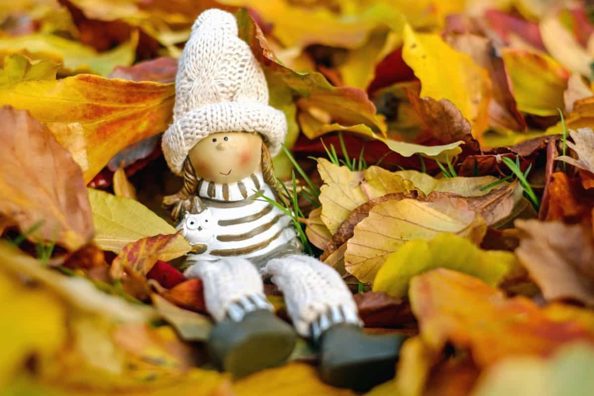 кукла, играчка, есен, листа, есен, декорация, шапка, трева, природа