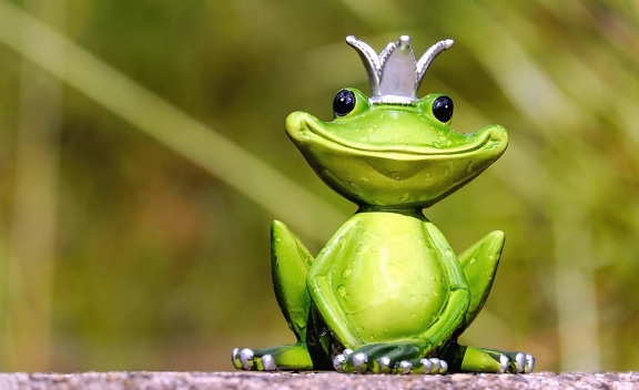іграшка фігура земноводні, природи, жаба, листя, очі, тварина, зелений