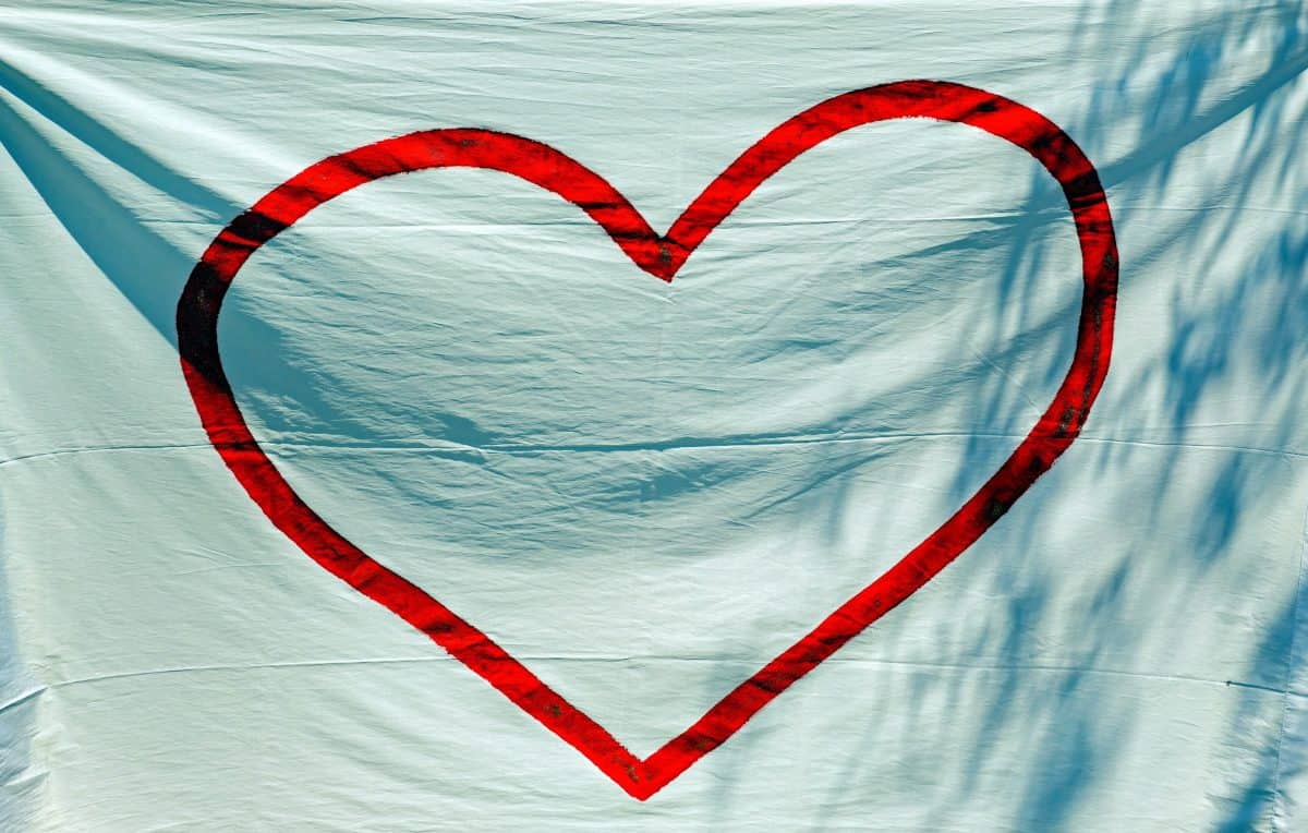 kanvas, ditarik, hati, cinta, merah, textil